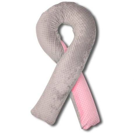 Подушка для беременных Body Pillow формы U с комбинированной серо-розовой наволочкой из плюша, с наполнителем "Холлофайбер"