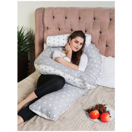 Подушка для беременных с валиком OL-TEX 140x75 звезды / подушка для кормления / подушка U-образной формы