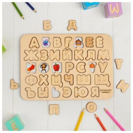 Рамка вкладыш "Изучаем буквы" (цветная), WoodLand Toys 092102