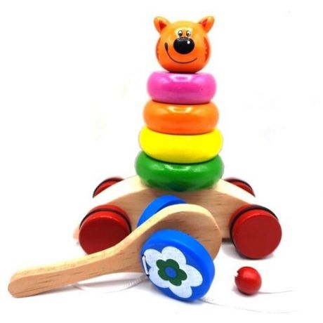 Деревянная развивающая игрушка/Набор Пирамидка-каталка "Мишка" и Погремушка-потешка