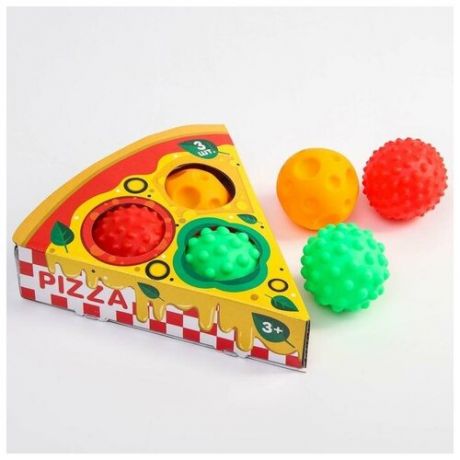 Крошка Я Подарочный набор развивающих, массажных мячиков «Пицца», 3 шт., цвета и формы микс