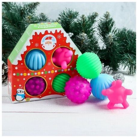 Подарочный набор резиновых игрушек "Новогодний домик", 4 шт.
