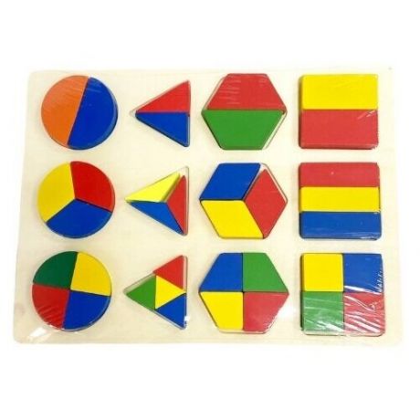 Сортер-вкладыш с геометрическими фигурами / Развивающая деревянная игра-головоломка
