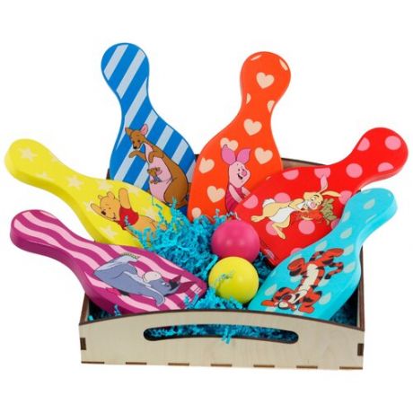 Детский боулинг Disney / набор кеглей Винни Пух / развивающая игра / деревянная игрушка / Ulanik