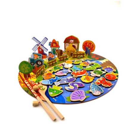 Деревянный игровой набор с магнитной рыбалкой В деревне
