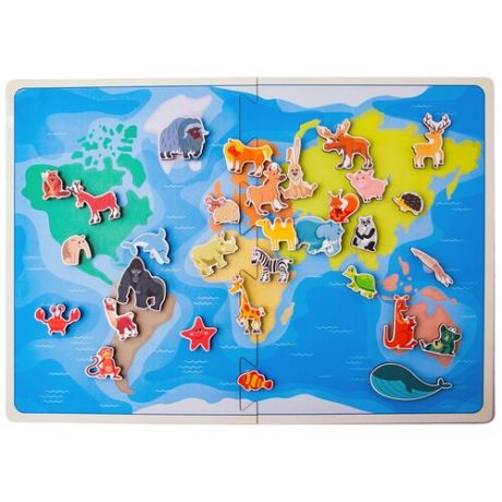 Развивающая игра Сибирские игрушки Карта мира. Травоядные животные 30206