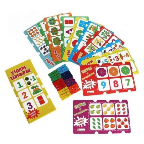 Игры с прищепками «Учим цифры» 12 карточек, 24 прищепки, 22.5 × 13.5 × 5 см