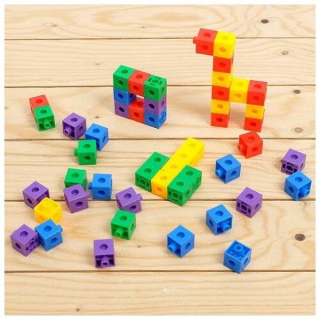 IQ-ZABIAKA Обучающий набор «Кубики-конструктор: логика и внимание» с заданиями, 50 кубиков, по методике Монтессори