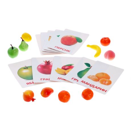 Обучающий набор по методике Г. Домана «Фрукты»: 10 карточек + 10 фруктов, счётный материал, микс