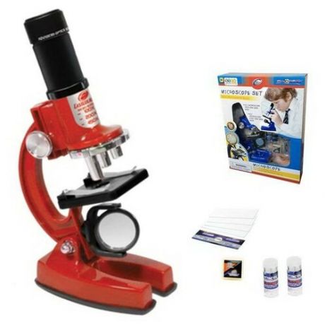 Набор для опытов с микроскопом, 23 предмета в наборе, цвет красный