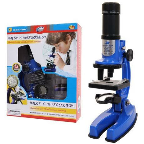 EASTCOLIGHT Микроскоп c аксессуарами увеличение 100х200х450х, 23 предмета, синий, металл, пластмасса