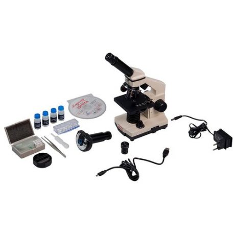 Микроскоп школьный Эврика 40х-1280х с видеоокуляром в кейсе бежевый