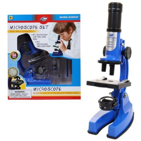 Микроскоп c аксесс. увеличение 100х450х900, 36 предметов в наборе, цвет синий 21361