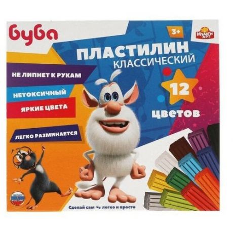 Пластилин MultiArt классический Буба 12 цветов 180 г (MCL-55185-12-180-BB)