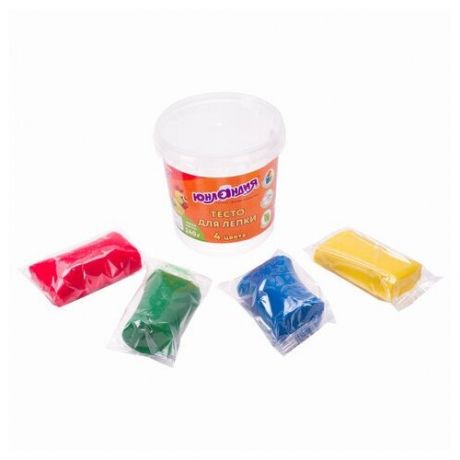Пластилин на растительной основе (тесто для лепки) юнландия, 4 цвета, 240 г, пластиковый стакан, 105505, 105505