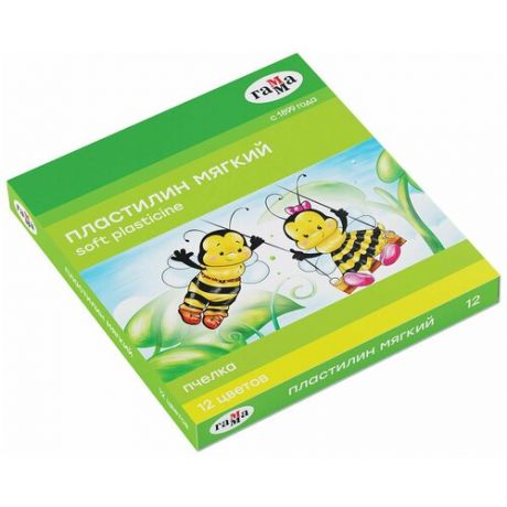 Пластилин восковой гамма «Пчелка», 12 цветов, 180 г, со стеком, картонная упаковка, 280032Н