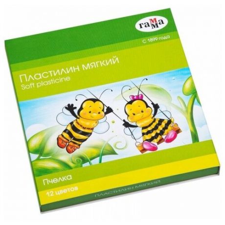 Гамма Пластилин Пчелка восковой мягкий со стеком 12 цветов 180 г