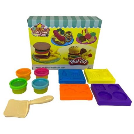 Набор теста для лепки Play-Toy "Гамбургер" Тесто для творчества с формочками/ Набор для лепки бургер/ Пластилин для лепки