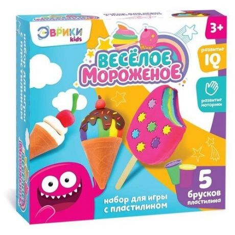 Игровой набор для лепки «Весёлое мороженое», 5 брусков пластилина, аксессуары