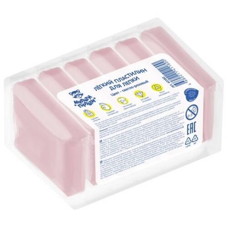 Пластилин Мульти-Пульти Легкий для лепки, светло-розовый, 6 штук, 60 г (ЛП_43180)