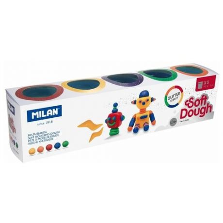 Набор теста для лепки Milan Soft Dough с блёстками 5 цветов по 142 грамма в картонной упаковке