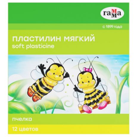 Пластилин восковой гамма "Пчелка", 12 цветов, 180 г, со стеком, картонная упаковка, 280032Н