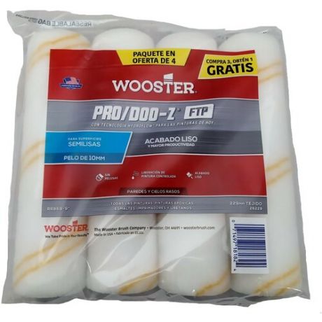 Валик износостойкий плетеный Wooster PRO/DOO-Z® FTP® STANDARD (9" - 3/8", полугладкий) - Комплект 4 штуки