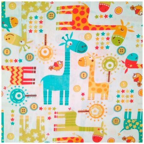 Ткань 100х150 см для рукоделия и шитья "Жирафы" - игрушек, пэчворка, постельного белья, подушек. Цветная, хлопок 100% бязь, поплин