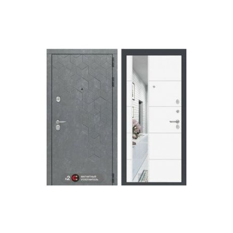 Входная металлическая дверь Лабиринт Бетон с зеркалом 19 Белый софт