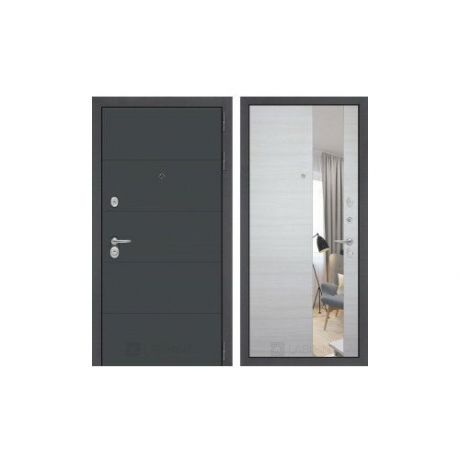 Входная металлическая дверь Лабиринт ART Графит с зеркалом Акация светлая горизонтальная