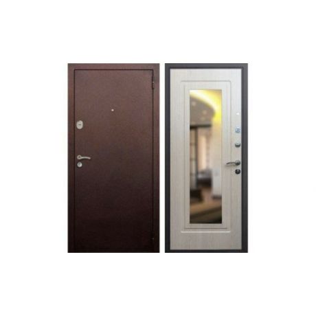 Входная металлическая дверь Рекс 1А Беленый дуб с зеркалом