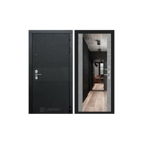 Входная металлическая дверь Лабиринт Блэк CISA с зеркалом Максимум (Чёрный кварц / Бетон светлый)