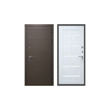 Дверь входная (стальная, металлическая) Rex 14 Шоколад СБ-14 Белое стекло "Сандал белый"