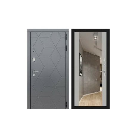 Входная металлическая дверь Лабиринт Космо с Зеркалом Максимум (Графит / Грей софт)