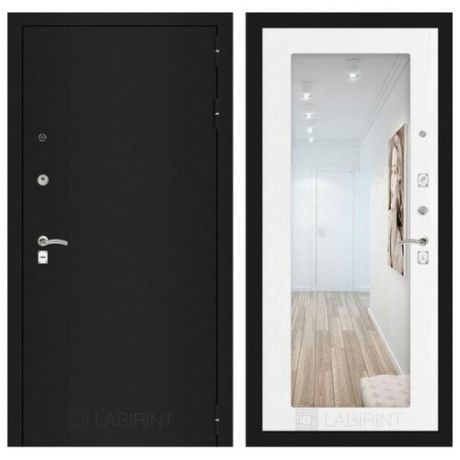 Дверь Лабиринт CLASSIC шагрень черная 18 с Зеркалом - Белое дерево металлическая. Сторона открывания: Левая, Размер короба - 880*2050мм (Сборные двери с зеркалом)