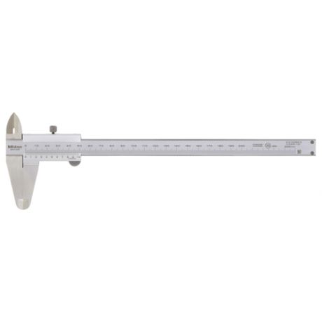 Нониусный штангенциркуль MITUTOYO с плоским глубиномером, диапазон измерений 0-200 мм.