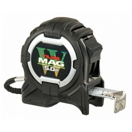 Рулетка с магнитным корпусом и зацепом TAJIMA W-MAG 5м/25мм, цвет черный, обрезин.корпус (WM550MRD215K)