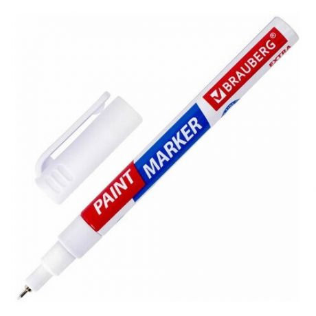 Маркер-краска лаковый EXTRA (paint marker) 1 мм, белый, усиленная нитро-основа, BRAUBERG, 151959