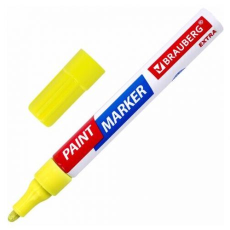 Маркер-краска лаковый EXTRA (paint marker) 4 мм, желтый, усиленная нитро-основа, BRAUBERG, 151984