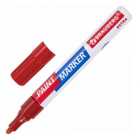 Маркер-краска лаковый EXTRA (paint marker) 4 мм, красный, улучшенная нитро-основа, BRAUBERG, 151980