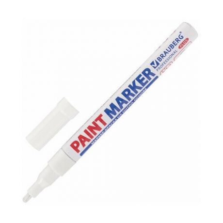 Маркер-краска лаковый (paint marker) 2 мм, белый, нитро-основа, алюминиевый корпус, BRAUBERG PROFESSIONAL PLUS, 151438