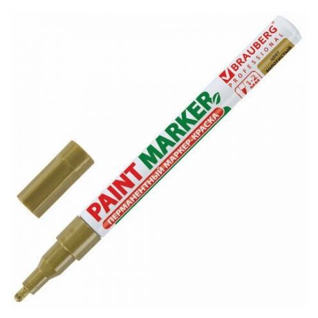 Маркер-краска лаковый (paint marker) 2 мм, золотой, без ксилола (без запаха), алюминий, BRAUBERG PROFESSIONAL, 150867