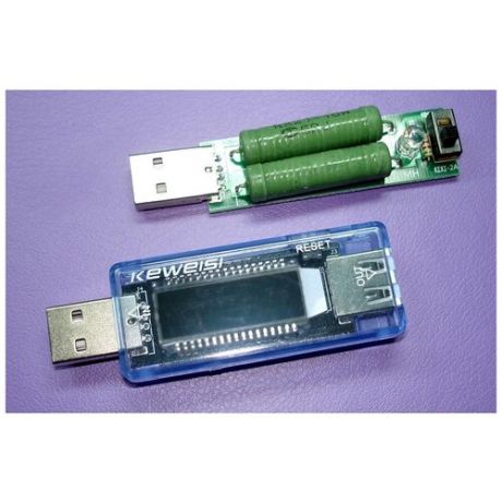 USB-тестер Keweisi KWS-V20 + Нагрузочный резистор (1-2A) с USB-разъемами