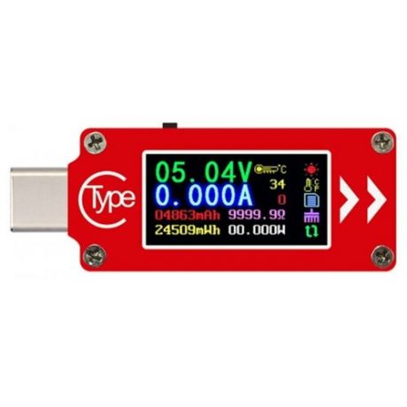 Цифровой тестер Type-C порта GSMIN TC64, вольтметр, амперметр (Красный)