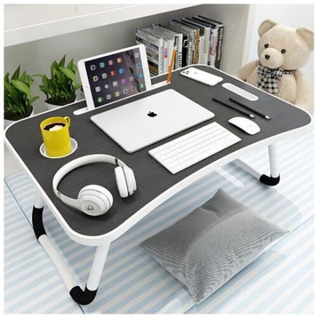 Столик для ноутбука, планшета Folding маленький компьютерный столик в кровать для завтрака c подставкой для чашки, черный