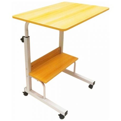 Прикроватный столик для ноутбука с двумя полками и регулировкой высоты, на колесиках, бежевый