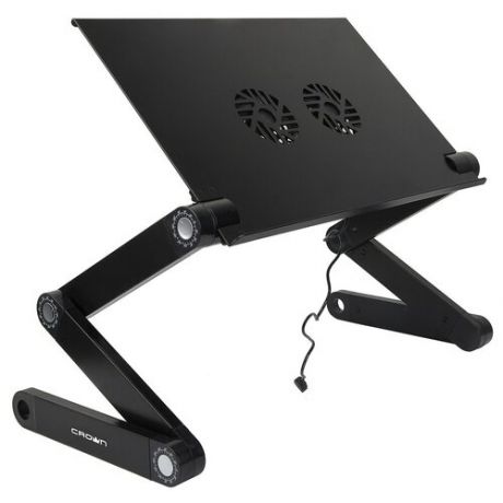 Столик для ноутбуков Crown CMLS-115B CM000002061 до 17”, размеры панели (ДхШ) 42х27.5см, регулируемая высота до 48см, два кулера, питание от USB