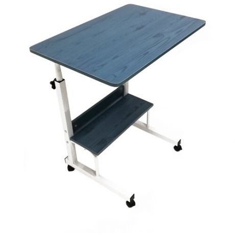 Столик для ноутбука 40х60, с полкой, на колесиках, с регулировкой высоты от 68 до 91 см, синий