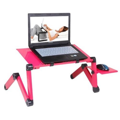 Стол-трансформер для ноутбука с регулировкой ножек, охлаждением и подставкой для мышки, розовый