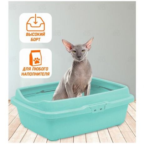 Лоток для кошек с бортом / кошачий туалет / для животных / высокий борт / синий